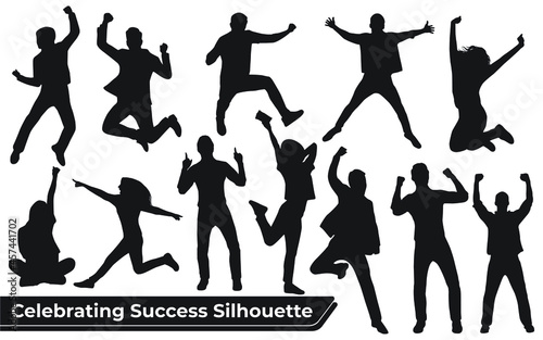 Collection of celebrating success Silhouette in different positions