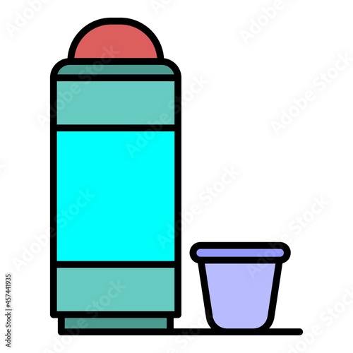 Thermos bottle icon. Outline thermos bottle vector icon color flat isolated on white