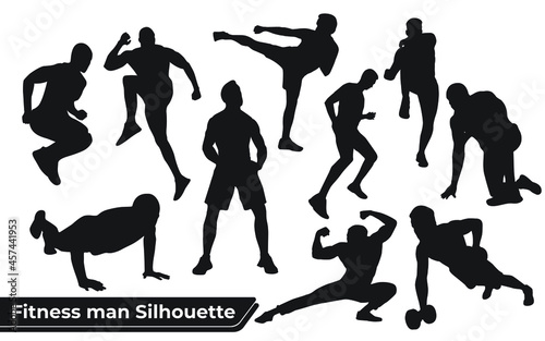 Collection of Fitness man silhouettes in different positions
