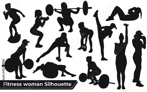 Collection of Fitness Woman silhouettes in different positions