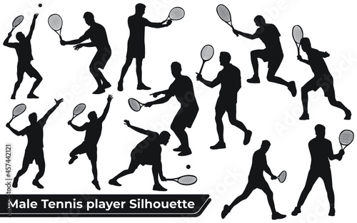Collection of male Tennis player silhouettes in different poses