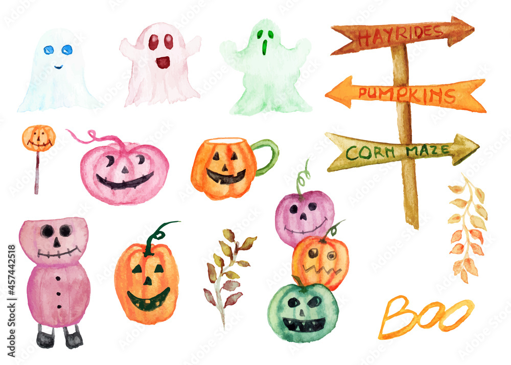 Naklejka premium watercolor halloween pumpkin collection