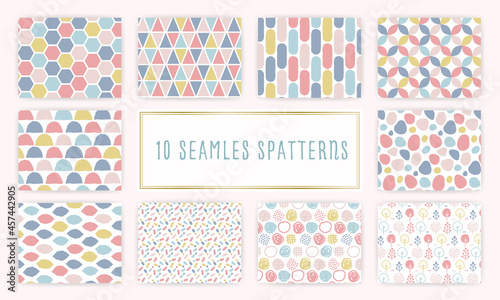 カラフルな北欧風アブストラクトシームレスパターン　セット