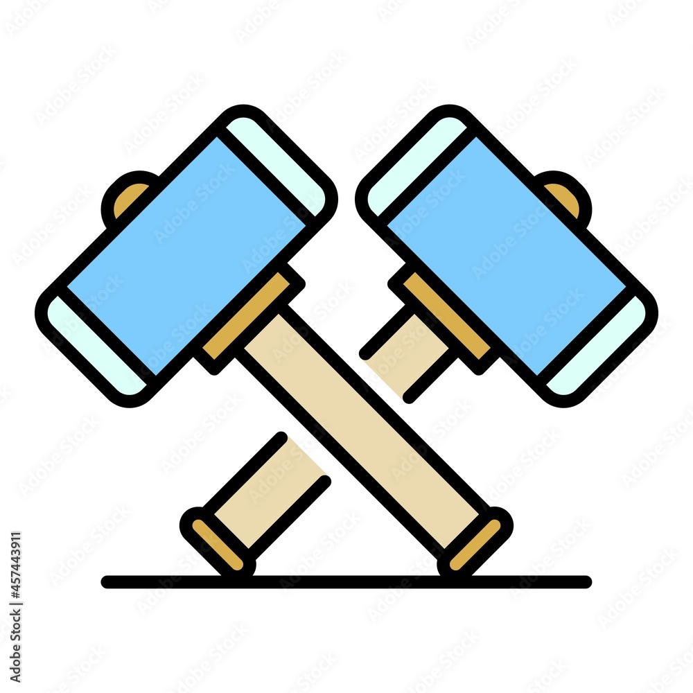 Crossed sledge hammer icon. Outline crossed sledge hammer vector icon color flat isolated on white Crossed sledge hammer icon. Outline crossed sledge hammer vector icon color flat isolated on white