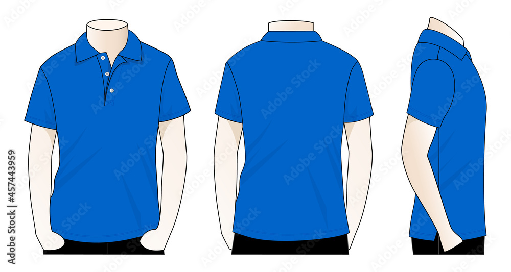 Blank blue short sleeve polo shirt template on white background.Front ...