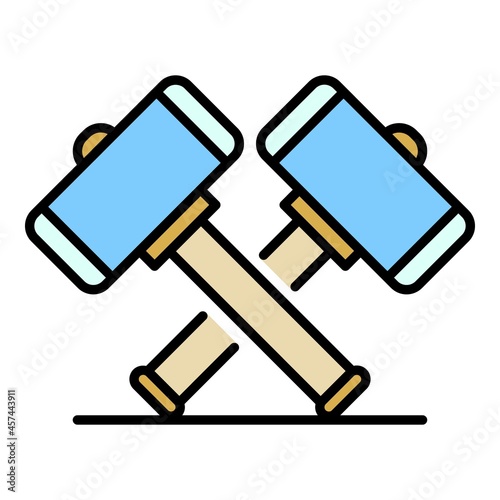 Crossed sledge hammer icon. Outline crossed sledge hammer vector icon color flat isolated on white