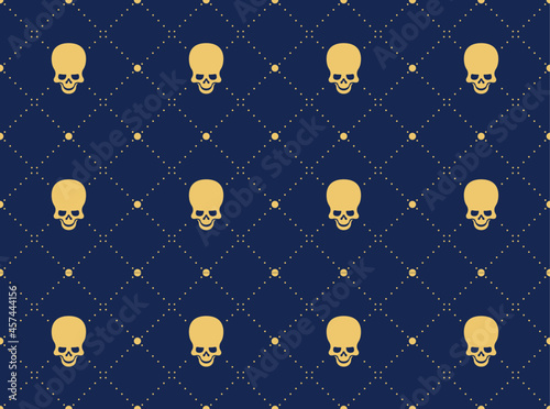 skull on blue seamless pattern, picture art and abstract background.
