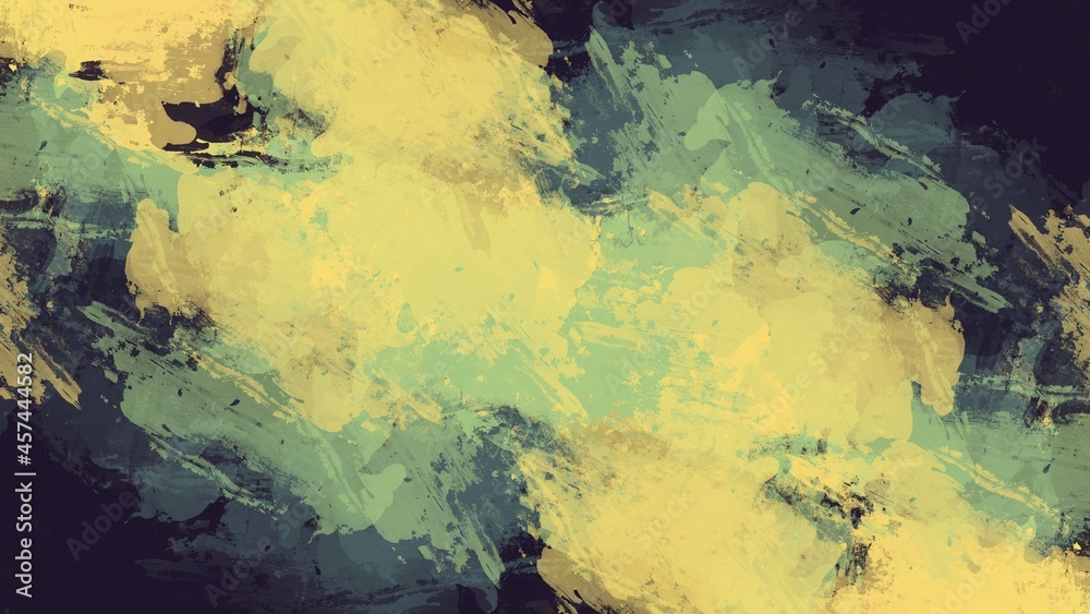 Abstract painting art with yellow. dark blue and green paint brush for presentation, website background, banner, wall decoration, or t-shirt design.
