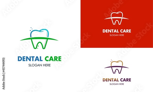 Dental clinic logo design with creative abstract, dental care logo icon template
