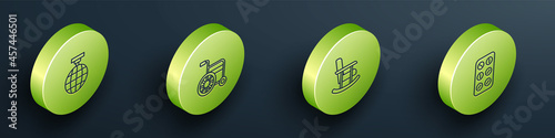 Set Isometric line Disco ball, Wheelchair, Rocking and Pills blister pack icon. Vector