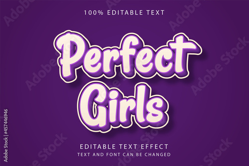 Perfect girls,3 dimension Editable text effect purple gradation cute style
