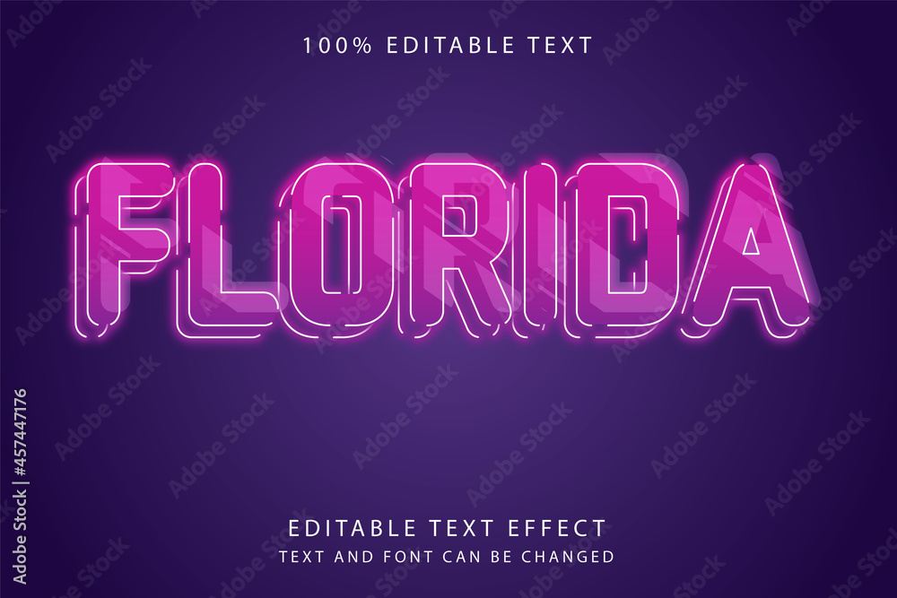 Florida,3 dimension Editable text effect pink gradation purple neon layers style