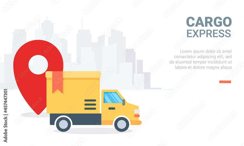 Flat vector illustration of cargo truck locator tracking. Perfect for design element of delivery service, cargo transportation, and shipping company webpage.