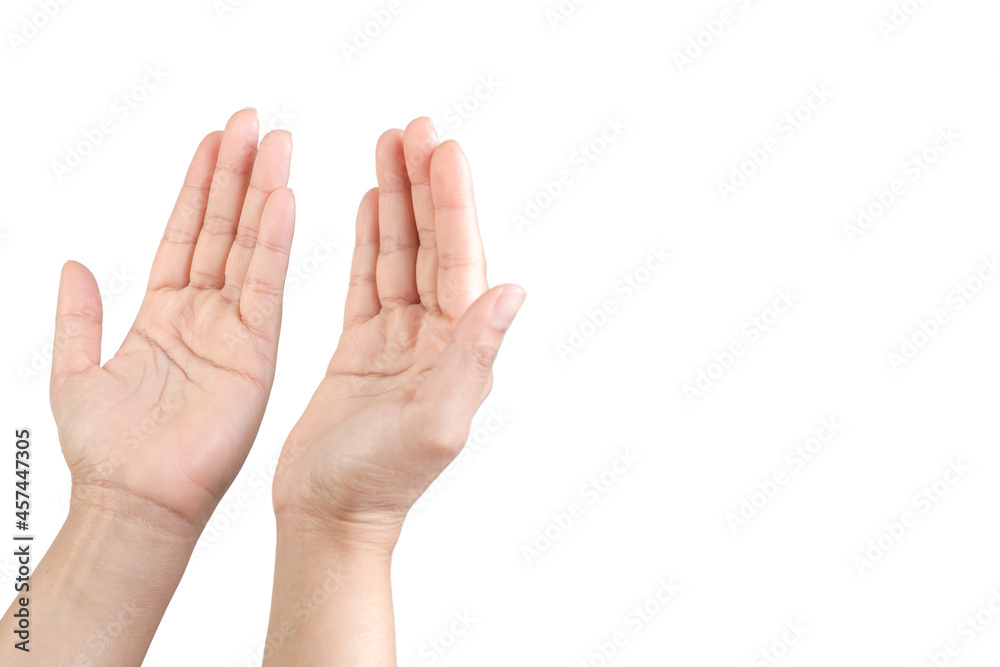Concept Islam, Praying hands with faith in religion and belief in God, isolated on white background. Power of hope or love and devotion. Concept Islam, Praying hands with faith in religion and belief in God, isolated on white background. Power of hope or love and devotion.