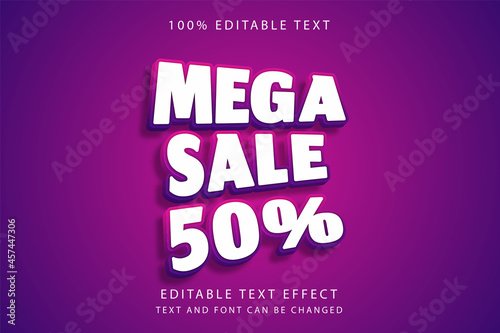 Mega sale 50%,3 dimension editable text effect pink gradation purple cute style