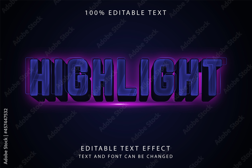 Highlight,3 dimension editable text effect blue gradation neon effect