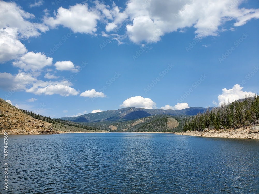 Lake Granby in Arapaho National Recreation Area, Colorado on sunny summer afternoon.