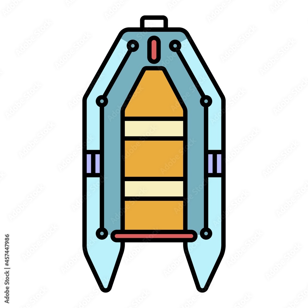 Rubber boat icon. Outline rubber boat vector icon color flat isolated on white Rubber boat icon. Outline rubber boat vector icon color flat isolated on white