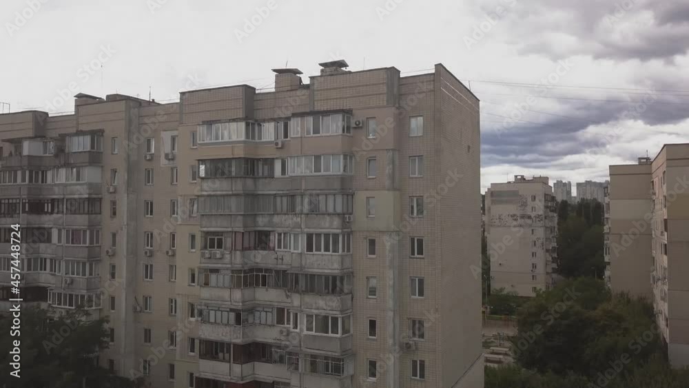 a video of a residential soviet building in kiev, ukraine during overcast, zoom out, eastern europe a video of a residential soviet building in kiev, ukraine during overcast, zoom out, eastern europe