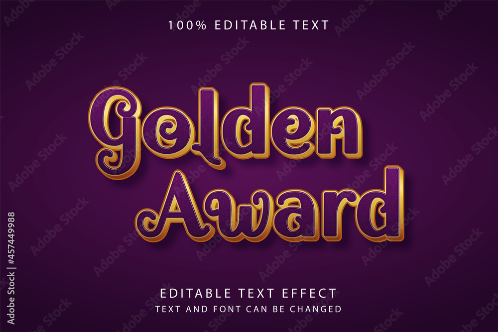 Golden award,3 dimension editable text effect purple gradation yellow gold shadow style effect