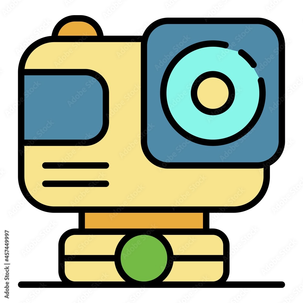 Action sport camera icon. Outline action sport camera vector icon color flat isolated on white Action sport camera icon. Outline action sport camera vector icon color flat isolated on white