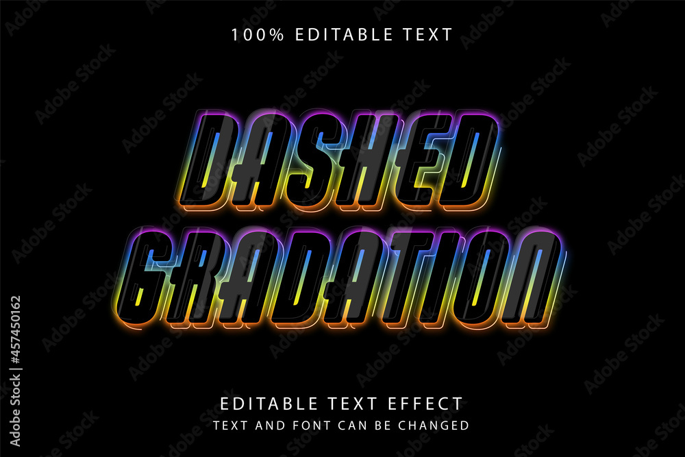 dashed gradation,3 dimension Editable text effect purple gradation blue yellow orange neon style effect