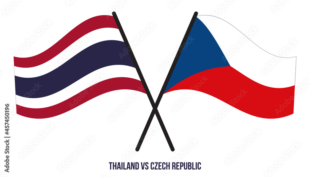 Thailand and Czech Republic Flags Crossed And Waving Flat Style. Official Proportion. Correct Colors