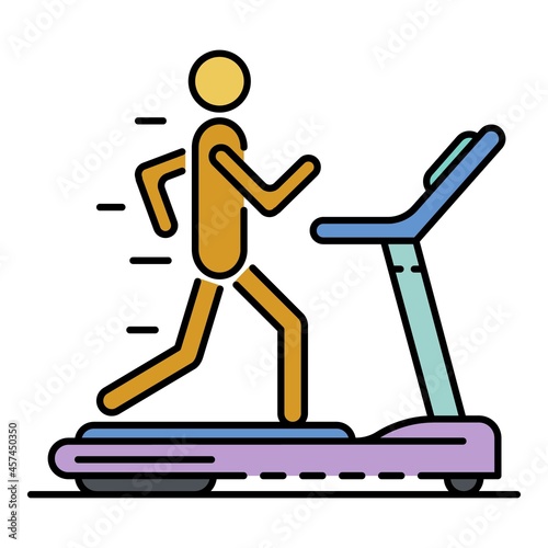 Boy at treadmill icon. Outline boy at treadmill vector icon color flat isolated on white
