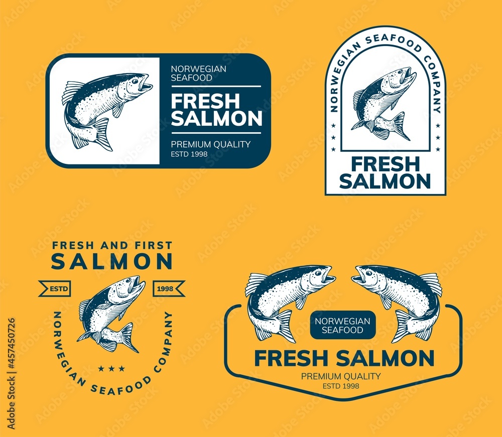 salmon and fishing logo template