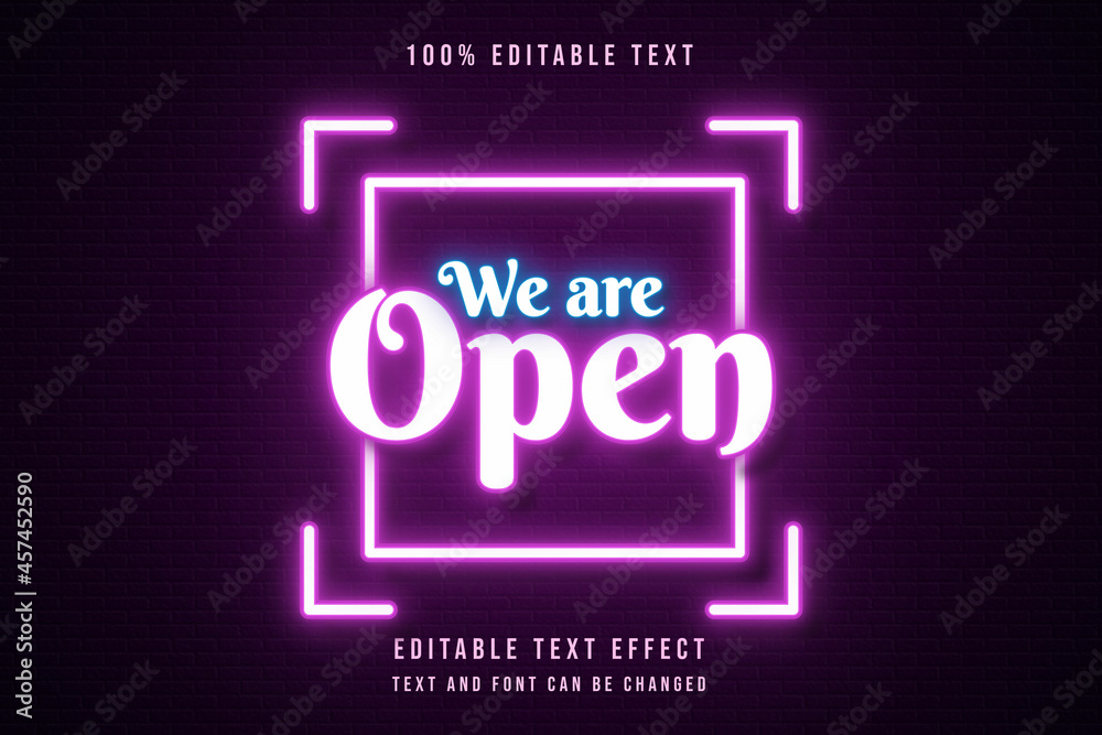 we are open,3 dimensions editable text effect pink gradation orange neon text style