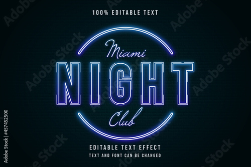 miami night club,3 dimensions editable text effect blue gradation neon text style