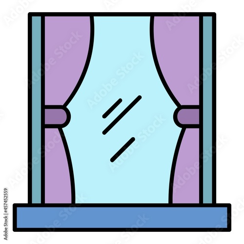 Windows curtains icon. Outline windows curtains vector icon color flat isolated on white
