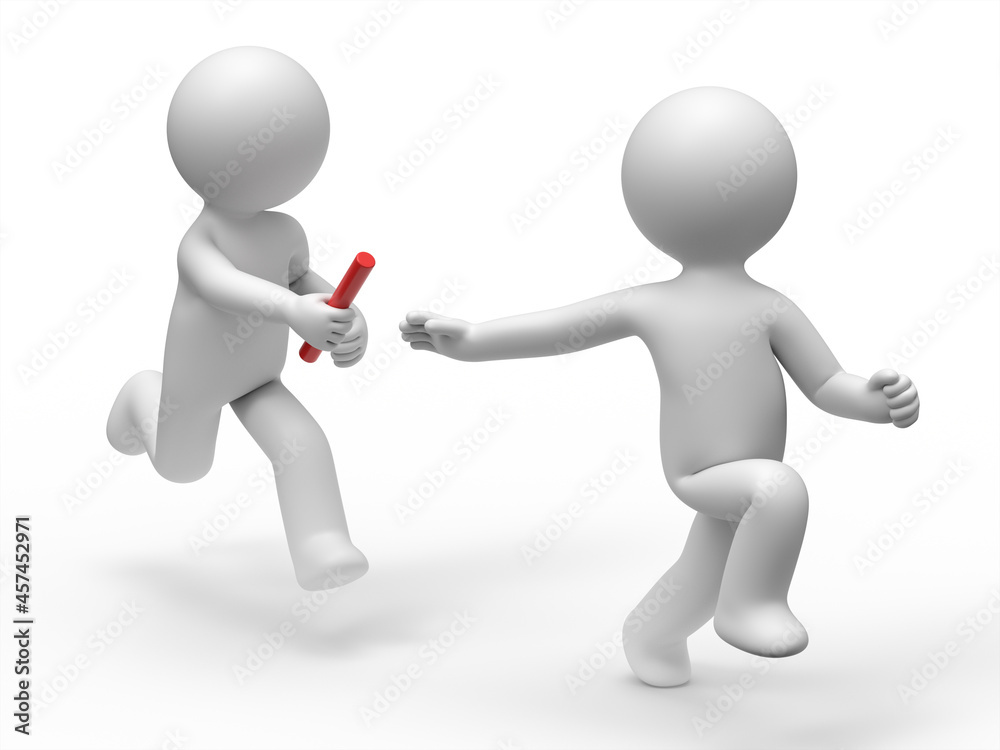 3d people running in a relay race.