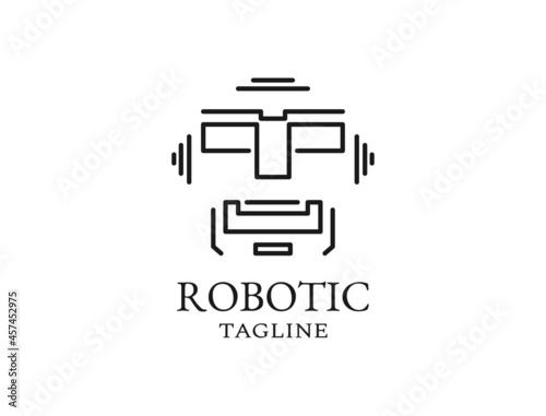 Lines that make up a digital face resembling a robot are used for logo robot, mechanic, machine and its kind