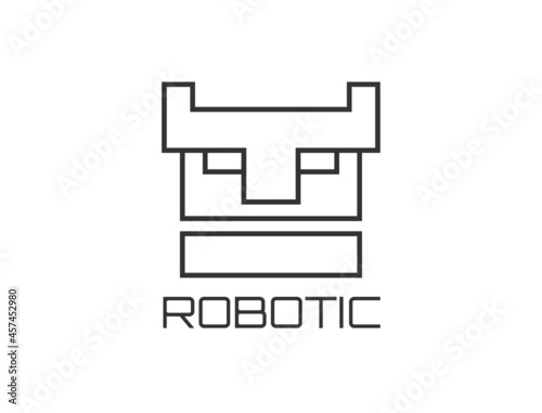 Outline forms of face and part of the robot's head with T initials letter used for logo of robot, mechanic, machine and its kind