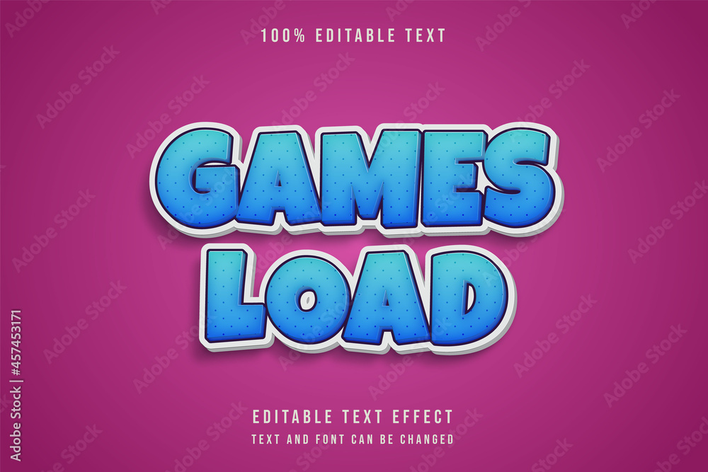 Plakat Games load,3 dimensions editable text effect blue gradation comic shadow text style