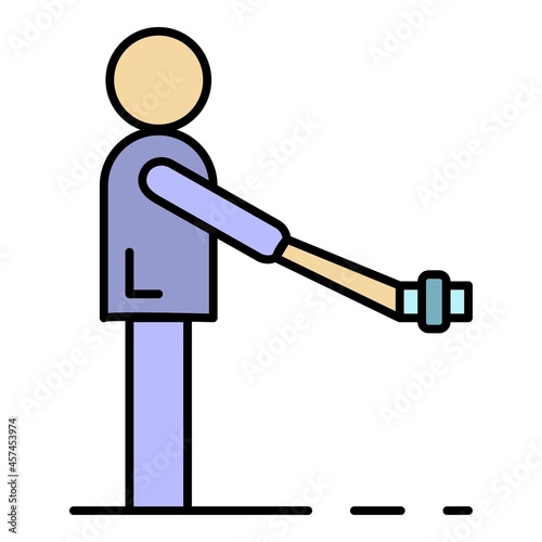 Man take selfie stick icon. Outline man take selfie stick vector icon color flat isolated on white
