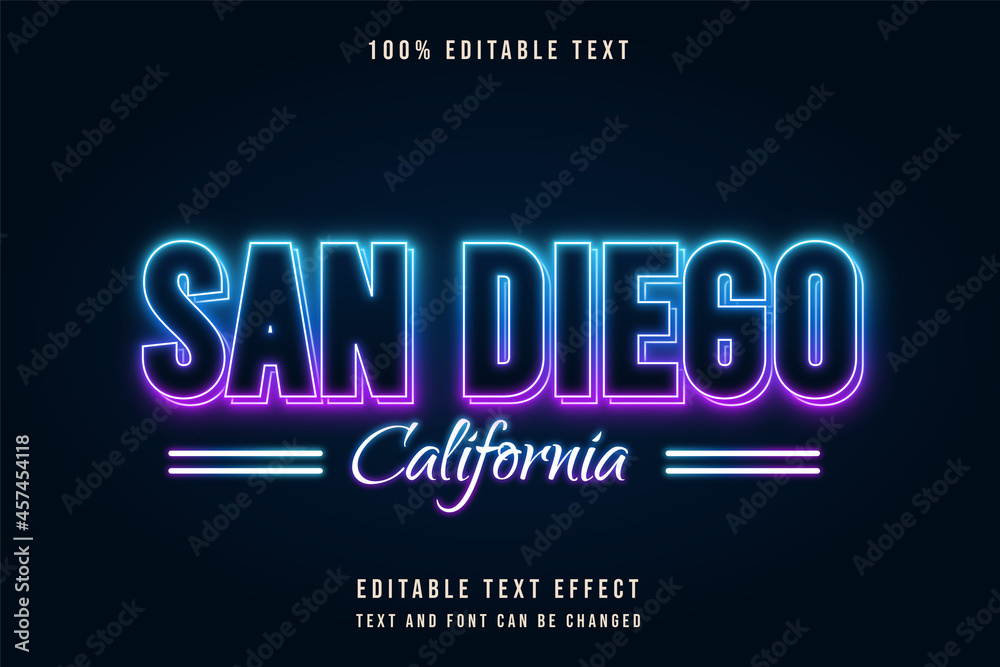 san diego california,editable text effect blue gradation purple neon text style