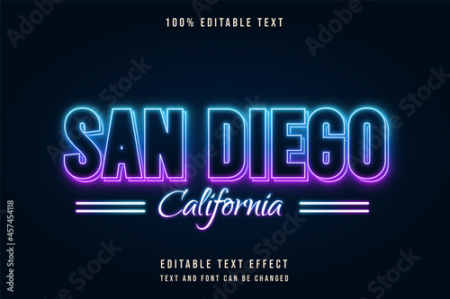 san diego california,editable text effect blue gradation purple neon text style