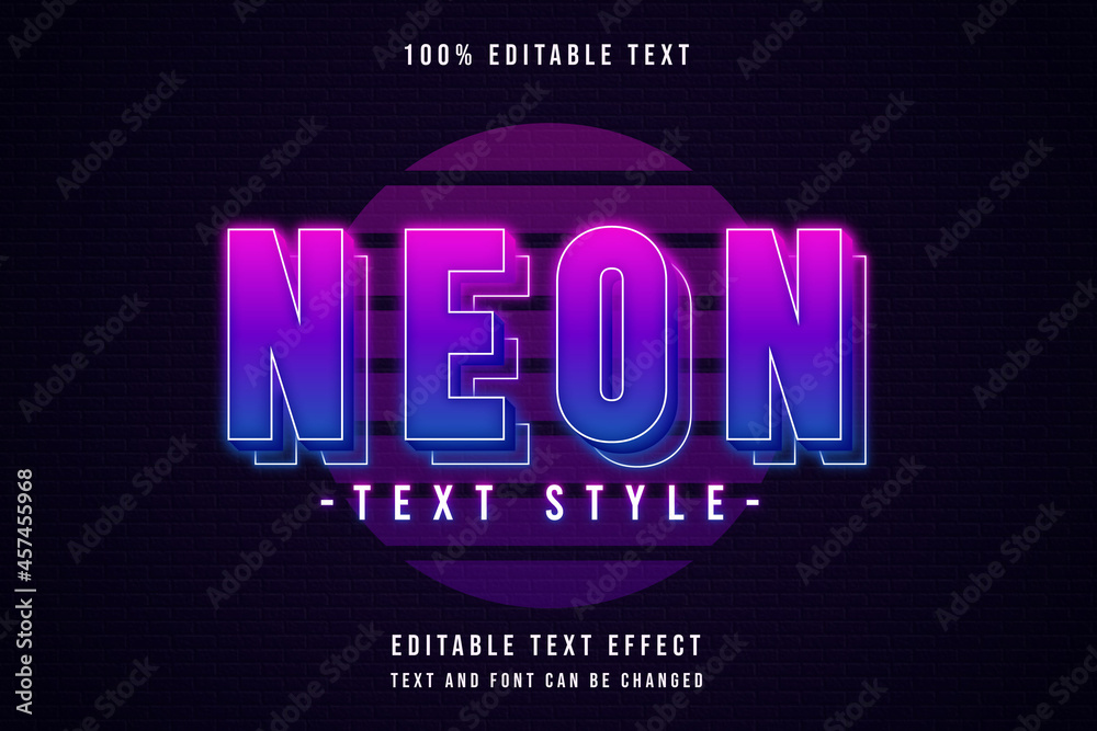 Neon text style,3 dimensions editable text effect pink gradation purple neon layers text style