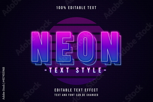 Neon text style,3 dimensions editable text effect pink gradation purple neon layers text style