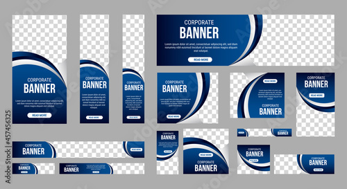 Abstract banner design web template Set, Horizontal header web banner. Modern Gradient Blue cover header background for website design, Social Media Cover ads banner, flyer, invitation card