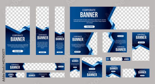 Abstract banner design web template Set, Horizontal header web banner. Modern Gradient Blue cover header background for website design, Social Media Cover ads banner, flyer, invitation card