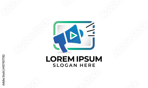 Horn Marketing logo video icon social media buzz buzzer agency vector template