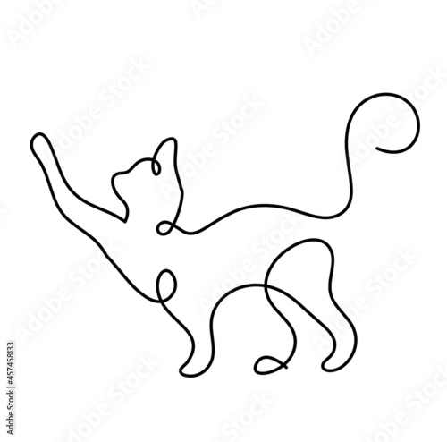 Silhouette of abstract cat in line drawing on white. Vector