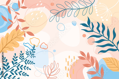 Wallpaper Mural Design banner frame background .Colorful poster background vector illustration.Exotic plants, branches,art print for beauty, fashion and natural products,wellness, wedding and event. Torontodigital.ca