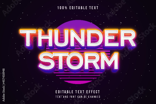 Thunder storm,3 dimensions editable text effect yellow gradation pink neon text style