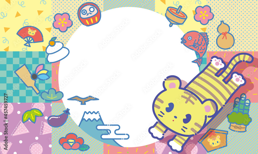 Obraz premium ポップでキュートなお正月装飾フレーム