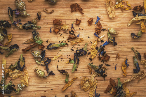 herbal tea on a wooden background. natural organic tea handmade