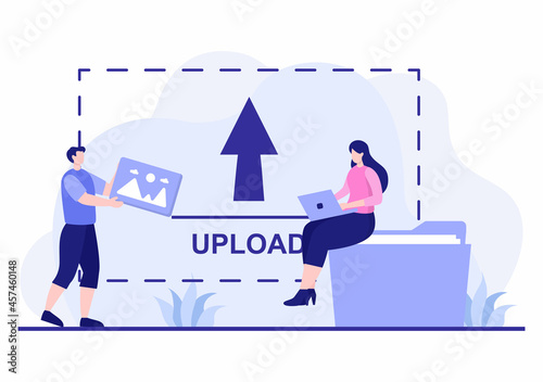 Upload Image Background of Online Devices Information and Data to Social Networks with Cloud Service or Loading Concept Vector Illustration